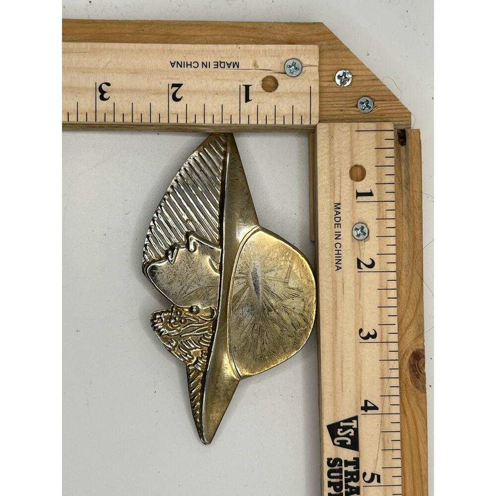 Vintage Brass Woman Face Brooch Art Deco Hat Lady Pin Collectible Jewelry